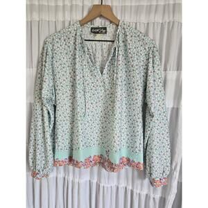 Edith Flagg Womens Large Vintage 70s Hippie Floral Boho Peasant Top Beach Retro